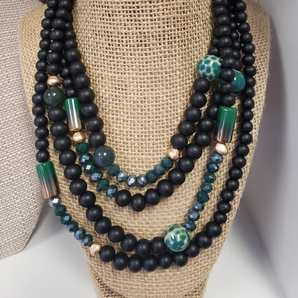 Black and Teal bead necklace - Picture 1 of 1